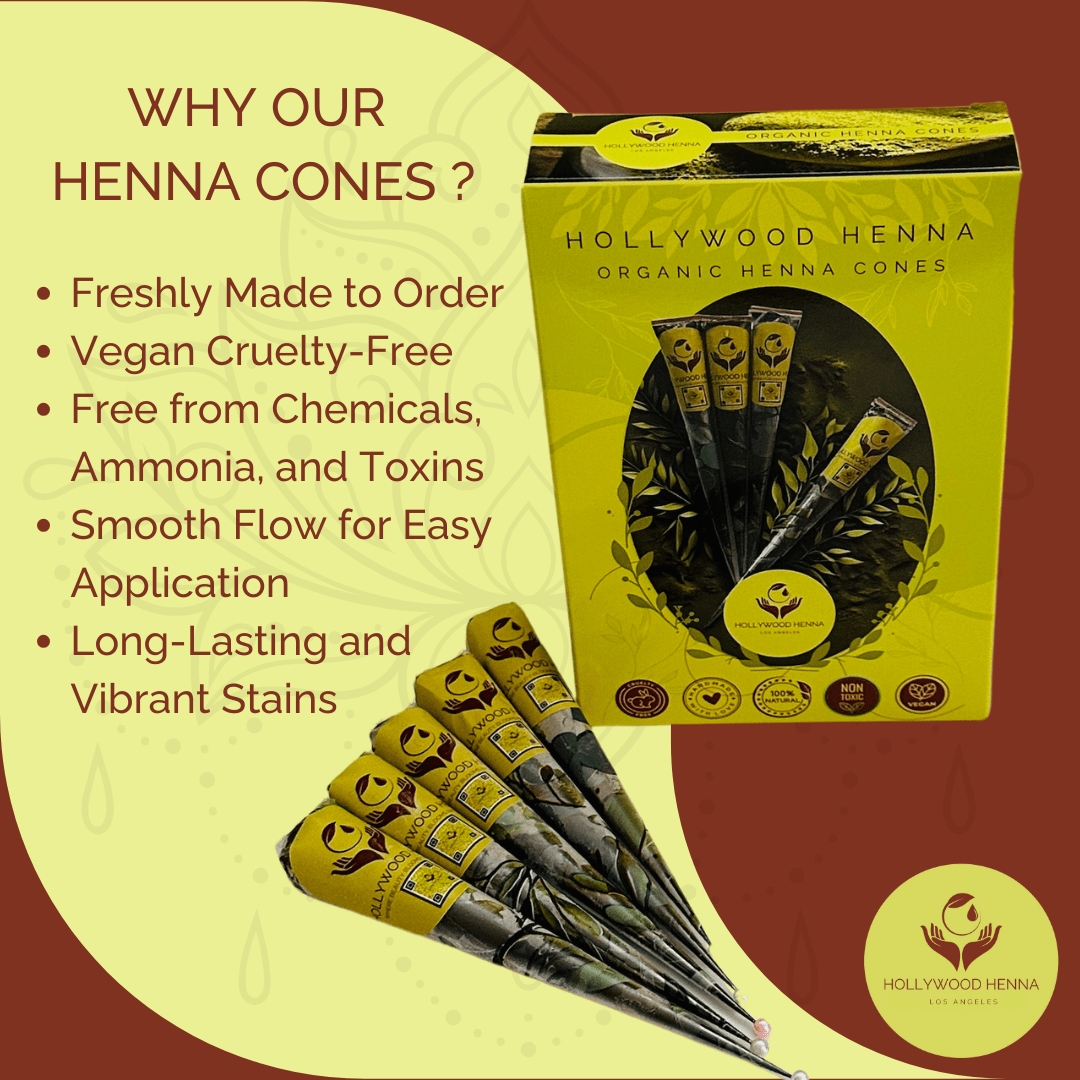 10 Handmade Henna Cones - Freshly Prepared 100% Natural Henna Paste (15 - 18g Each) - HOLLYWOOD HENNA
