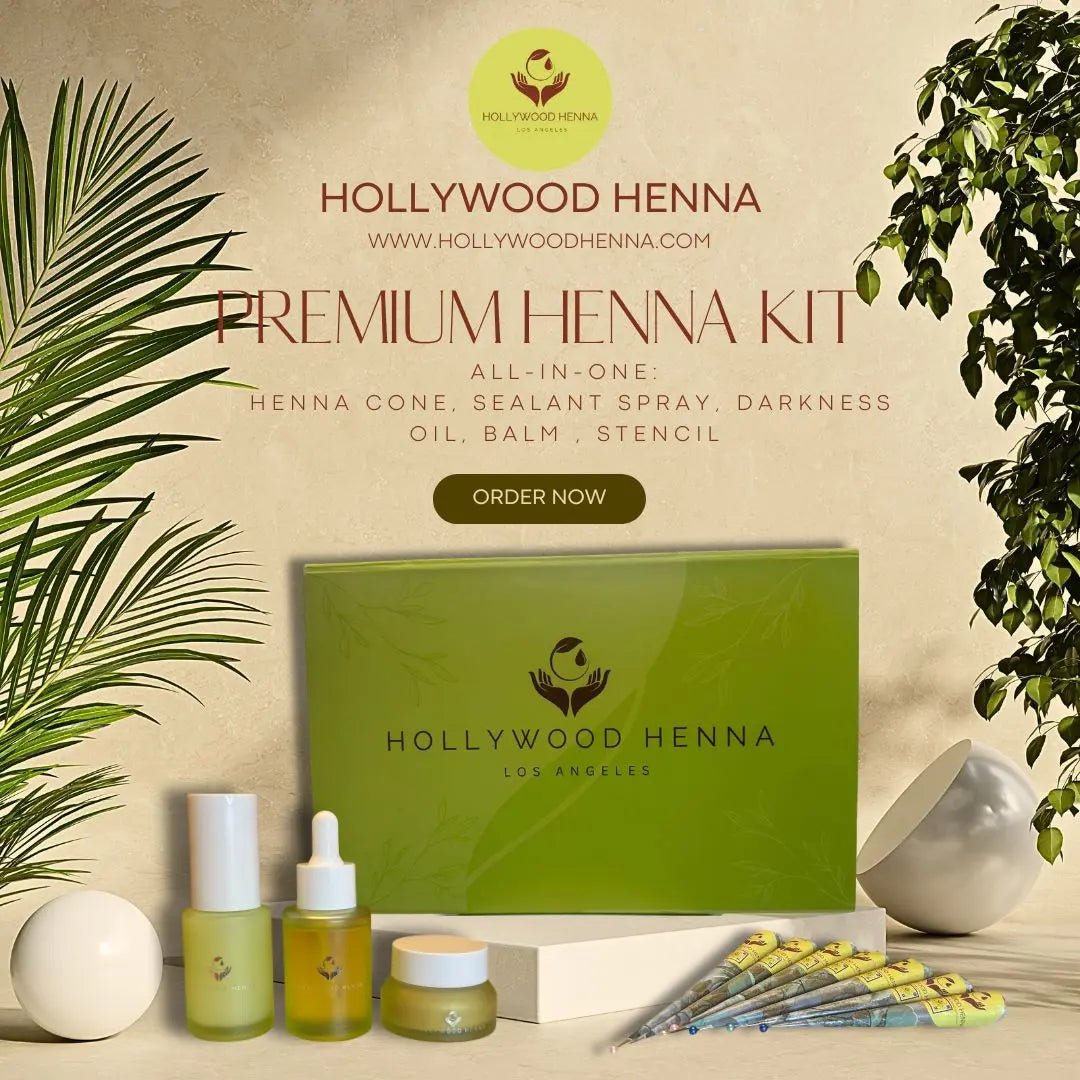 100% Natural, ALL - IN - ONE HENNA KIT - Ready - to - Use Handmade Organic Henna Cones with Aftercare Supplies (10 Cones), 15 - 18g Each - HOLLYWOOD HENNA