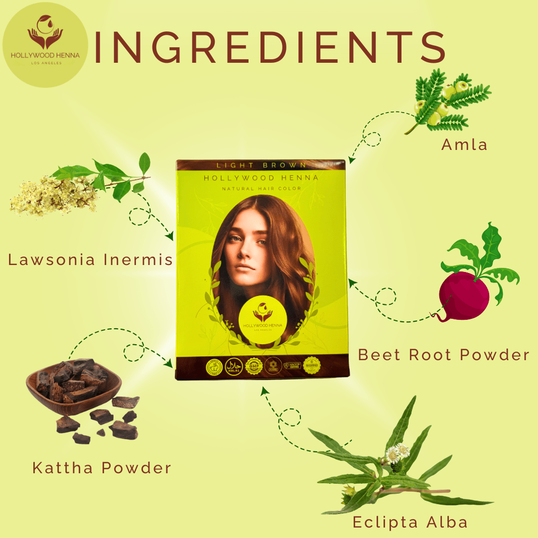Light Brown Henna Hair Color Kit - Ammonia - Free, Organic, with Application Tools (0.22 lbs) - HOLLYWOOD HENNA