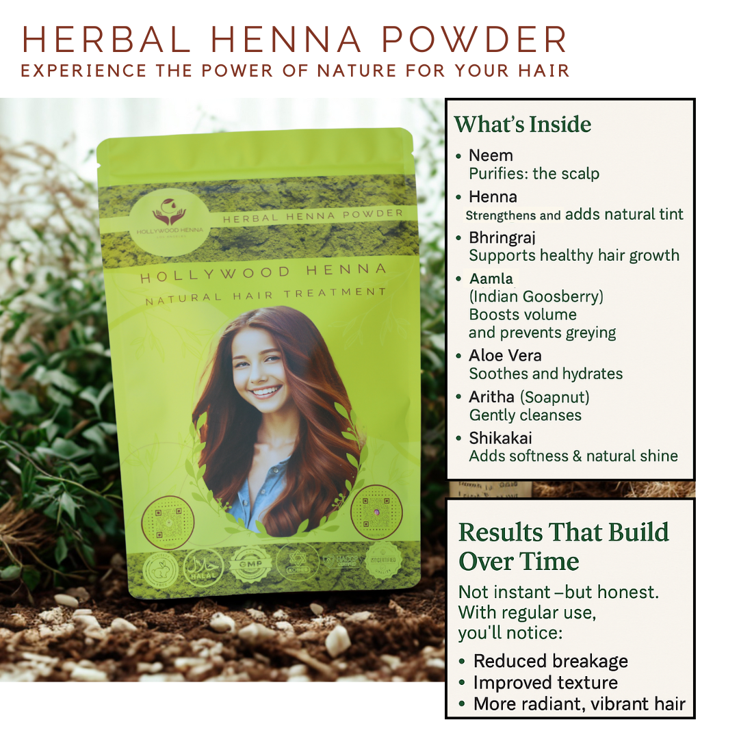 Herbal Henna Powder Pouch - Natural Hair Treatment - Organic & Ammonia-Free (0.5 lbs) HOLLYWOOD HENNA