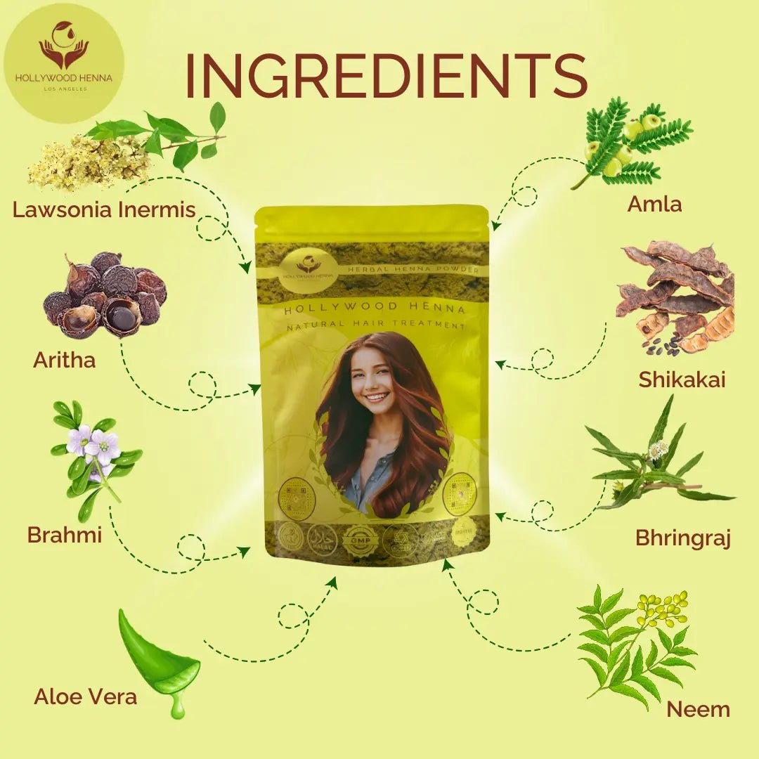 Herbal Henna Powder Pouch - Natural Hair Treatment - Organic & Ammonia - Free (0.5 lbs) - HOLLYWOOD HENNA