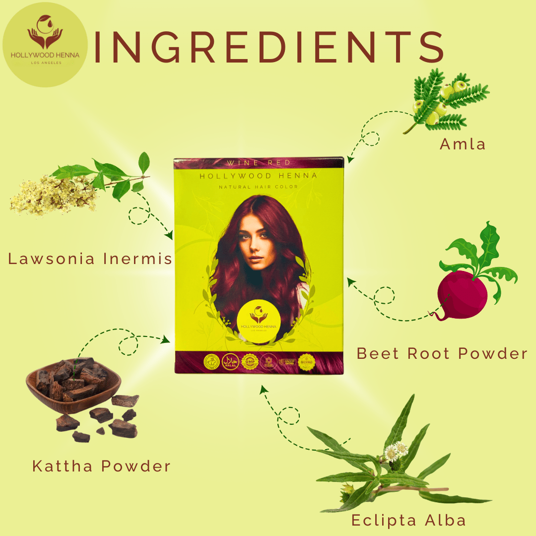 Wine Red Henna Hair Color Kit - Ammonia - Free, Organic, with Application Tools (0.22 lbs) - HOLLYWOOD HENNA