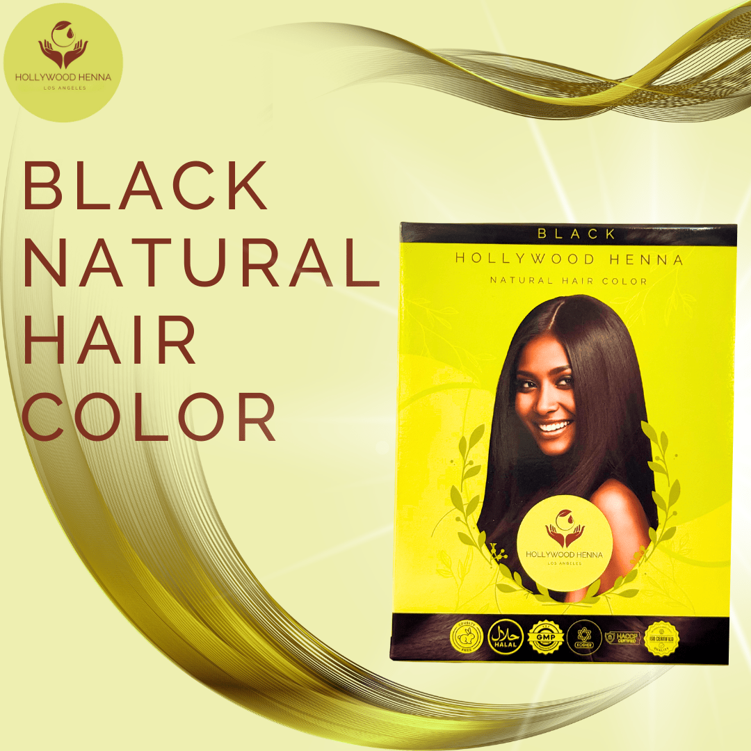 Black Henna Hair Color Kit - Ammonia - Free, Organic, with Application Tools (0.5 lbs) - HOLLYWOOD HENNA