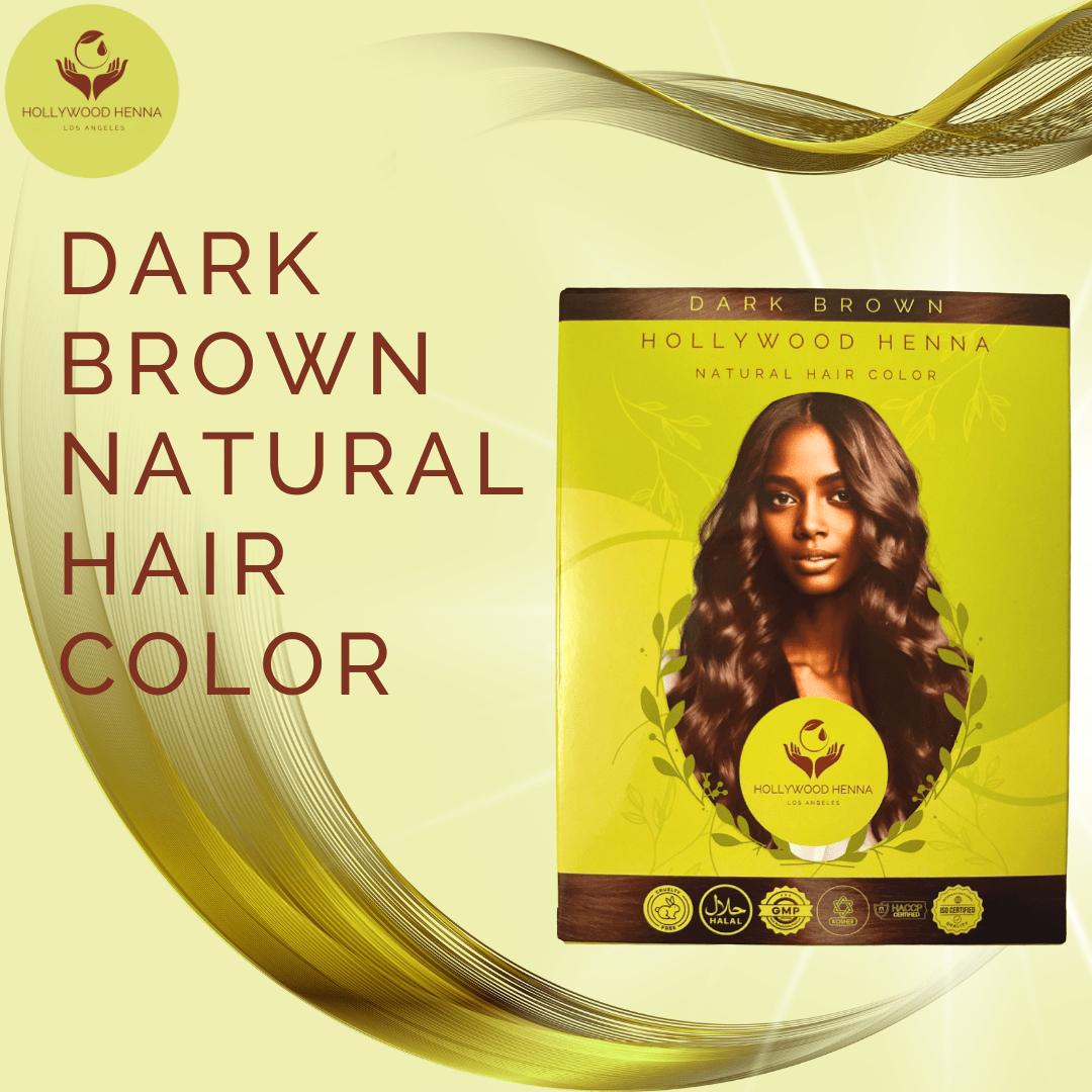 Dark Brown Henna Hair Color kit - Ammonia - Free, Organic, with Application Tools (0.22 lbs) - HOLLYWOOD HENNA