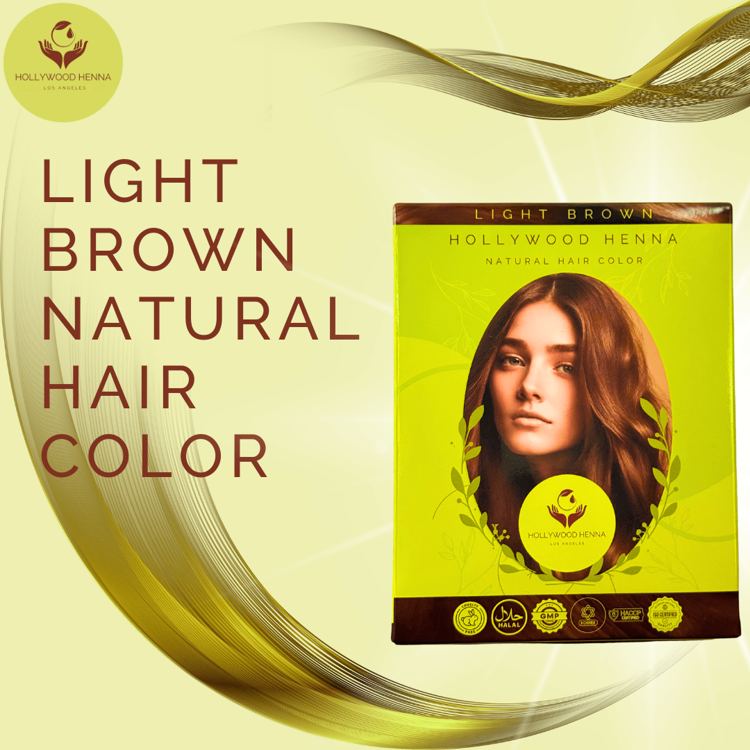 Light Brown Henna Hair Color Kit - Ammonia - Free, Organic, with Application Tools (0.22 lbs) - HOLLYWOOD HENNA
