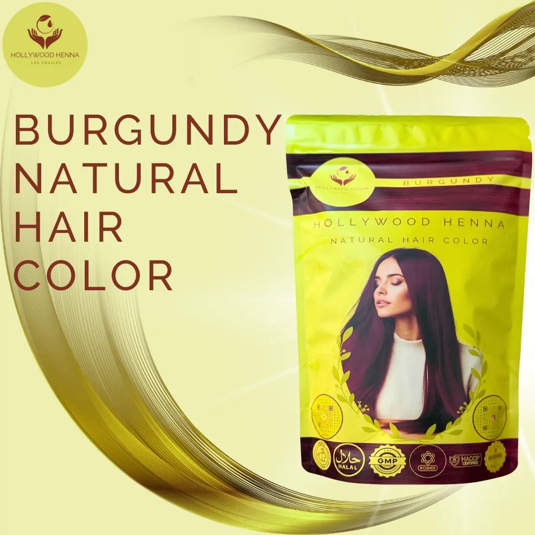 Burgundy Henna Hair Color Pouch - Ammonia - Free, Organic, and Long - Lasting (0.5 lbs) - HOLLYWOOD HENNA