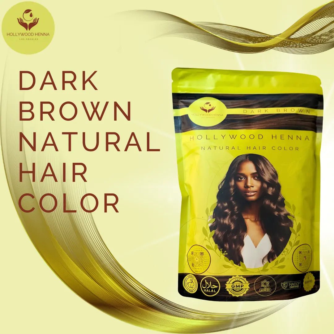 Dark Brown Henna Hair Color Pouch - Ammonia - Free, Organic, and Long - Lasting (0.5 lbs) - HOLLYWOOD HENNA
