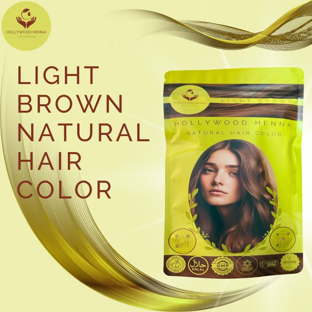 Light Brown Henna Hair Color Pouch - Ammonia - Free, Organic, and Long - Lasting (0.5 lbs) - HOLLYWOOD HENNA