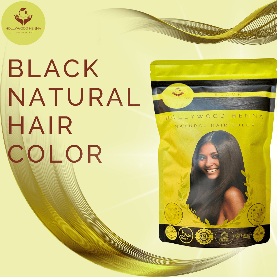 Black Henna Hair Color Pouch - Ammonia - Free, Organic, and Long - Lasting (0.5 lbs) - HOLLYWOOD HENNA