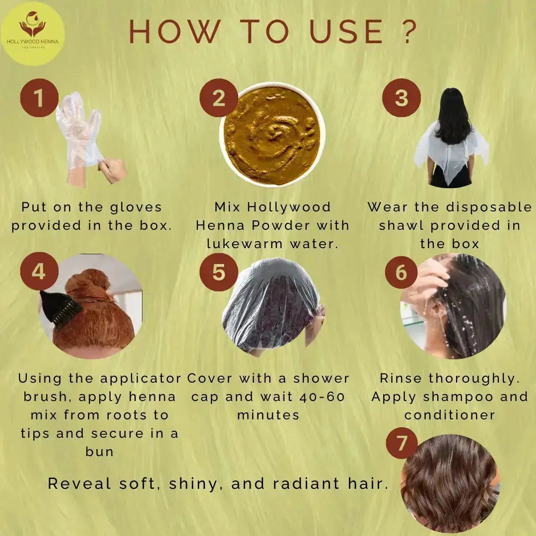 Light Brown Henna Hair Color Kit - Ammonia - Free, Organic, with Application Tools (0.22 lbs) - HOLLYWOOD HENNA