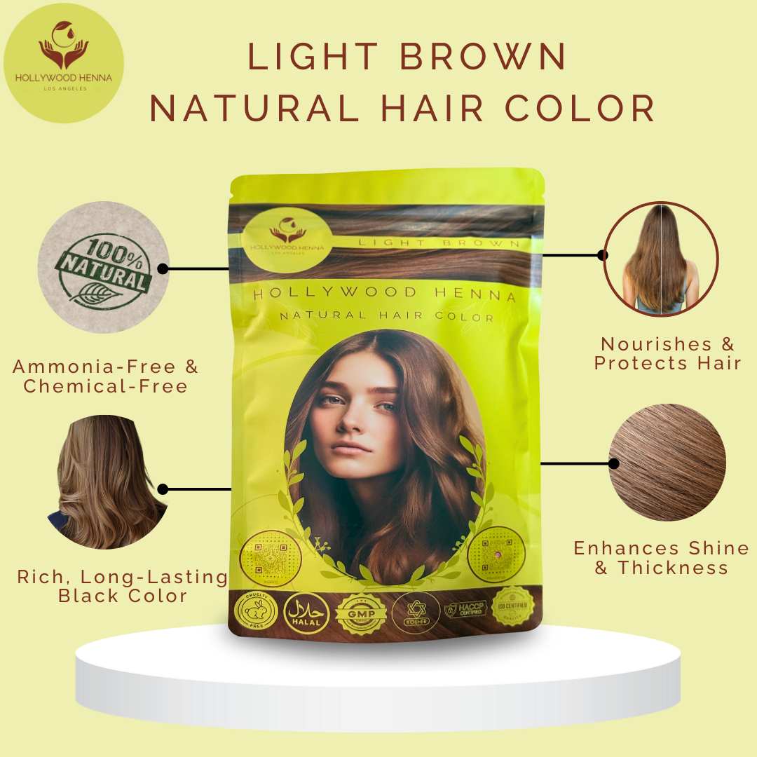 Light Brown Henna Hair Color Pouch - Ammonia-Free, Organic, and Long-Lasting (0.5 lbs)