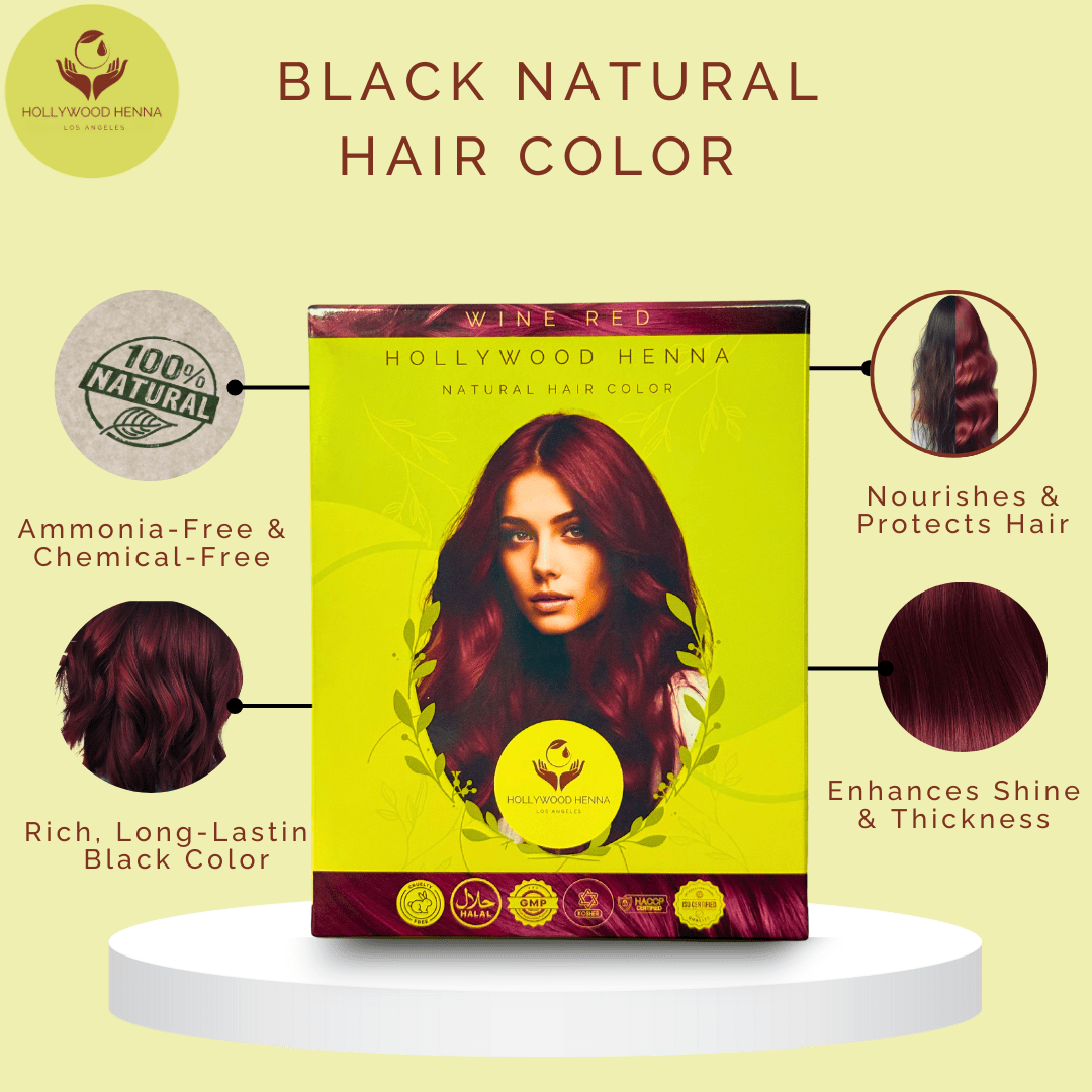 Wine Red Henna Hair Color Kit - Ammonia - Free, Organic, with Application Tools (0.22 lbs) - HOLLYWOOD HENNA