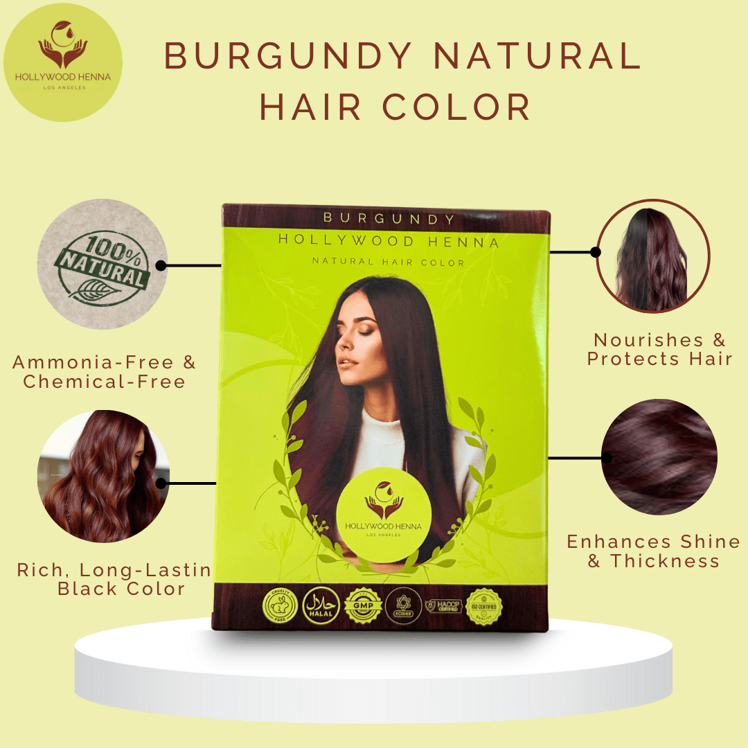 Burgundy Henna Hair Color Kit - Ammonia - Free, Organic, with Application Tools (0.22 lbs) - HOLLYWOOD HENNA