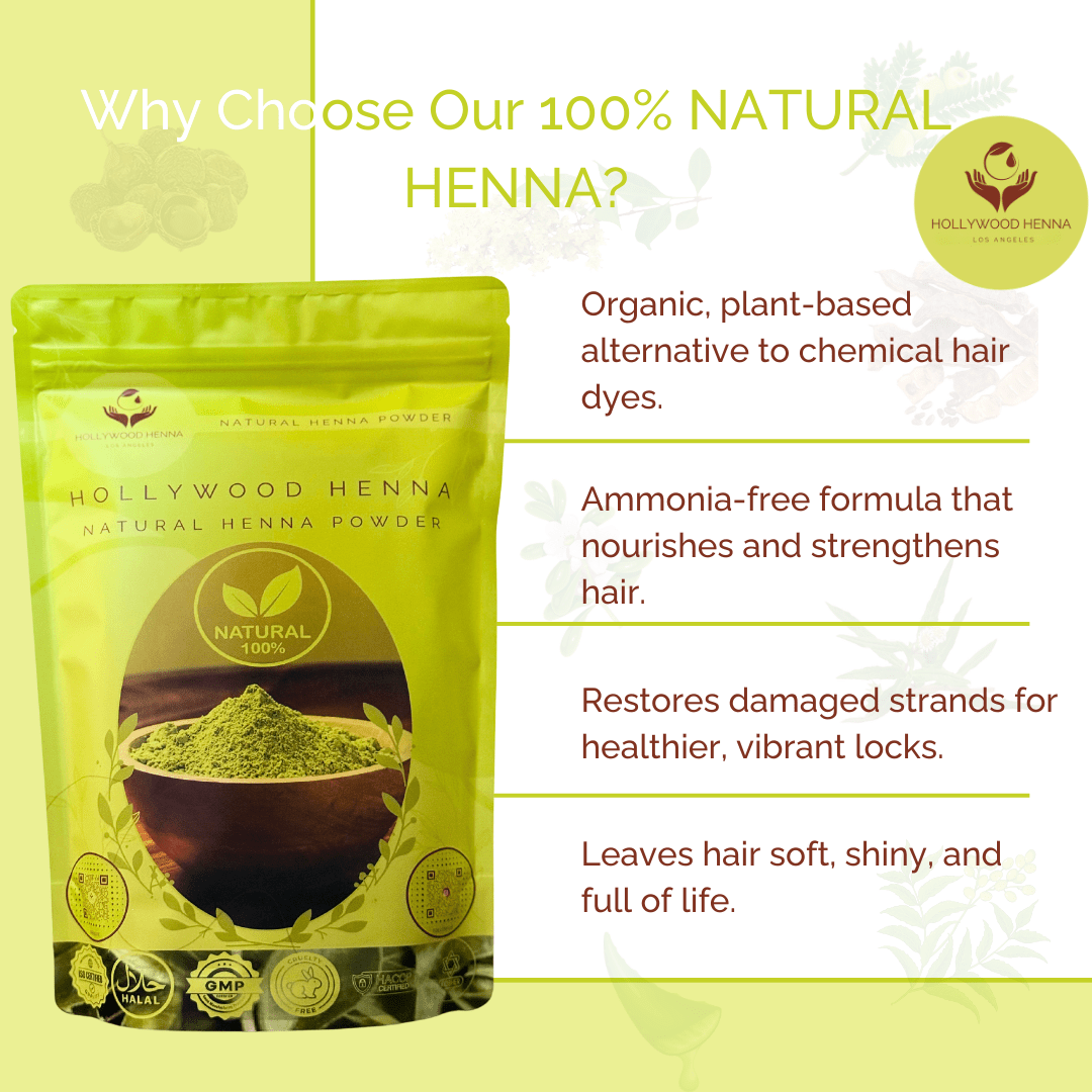 Natural Henna Powder Pouch - Ammonia - Free, Chemical - Free Hair Treatment (0.5 lbs) - HOLLYWOOD HENNA