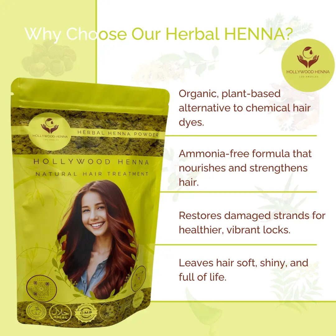 Herbal Henna Powder Pouch - Natural Hair Treatment - Organic & Ammonia - Free (0.5 lbs) - HOLLYWOOD HENNA