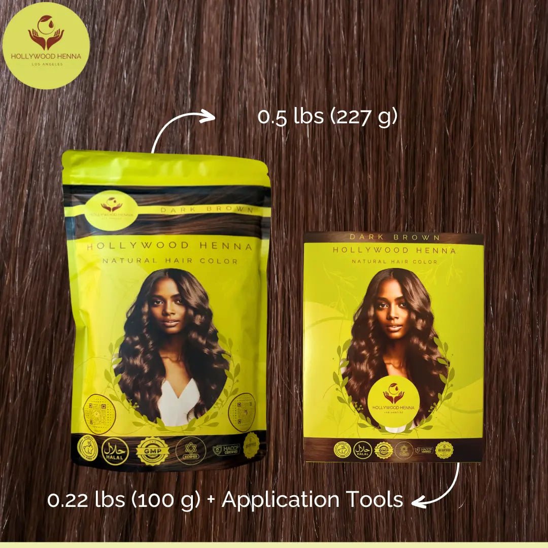 Dark Brown Henna Hair Color Pouch - Ammonia - Free, Organic, and Long - Lasting (0.5 lbs) - HOLLYWOOD HENNA