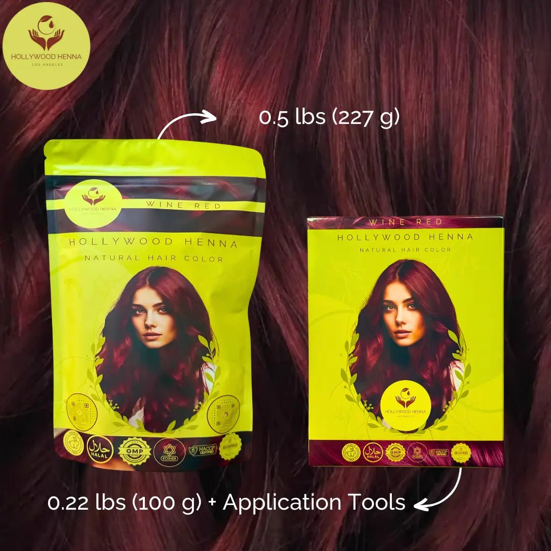 Wine Red Henna Hair Color Kit - Ammonia - Free, Organic, with Application Tools (0.22 lbs) - HOLLYWOOD HENNA