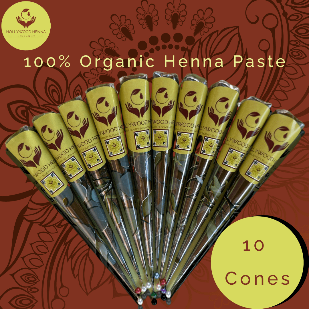 10 Handmade Henna Cones - Freshly Prepared 100% Natural Henna Paste (15 - 18g Each) - HOLLYWOOD HENNA