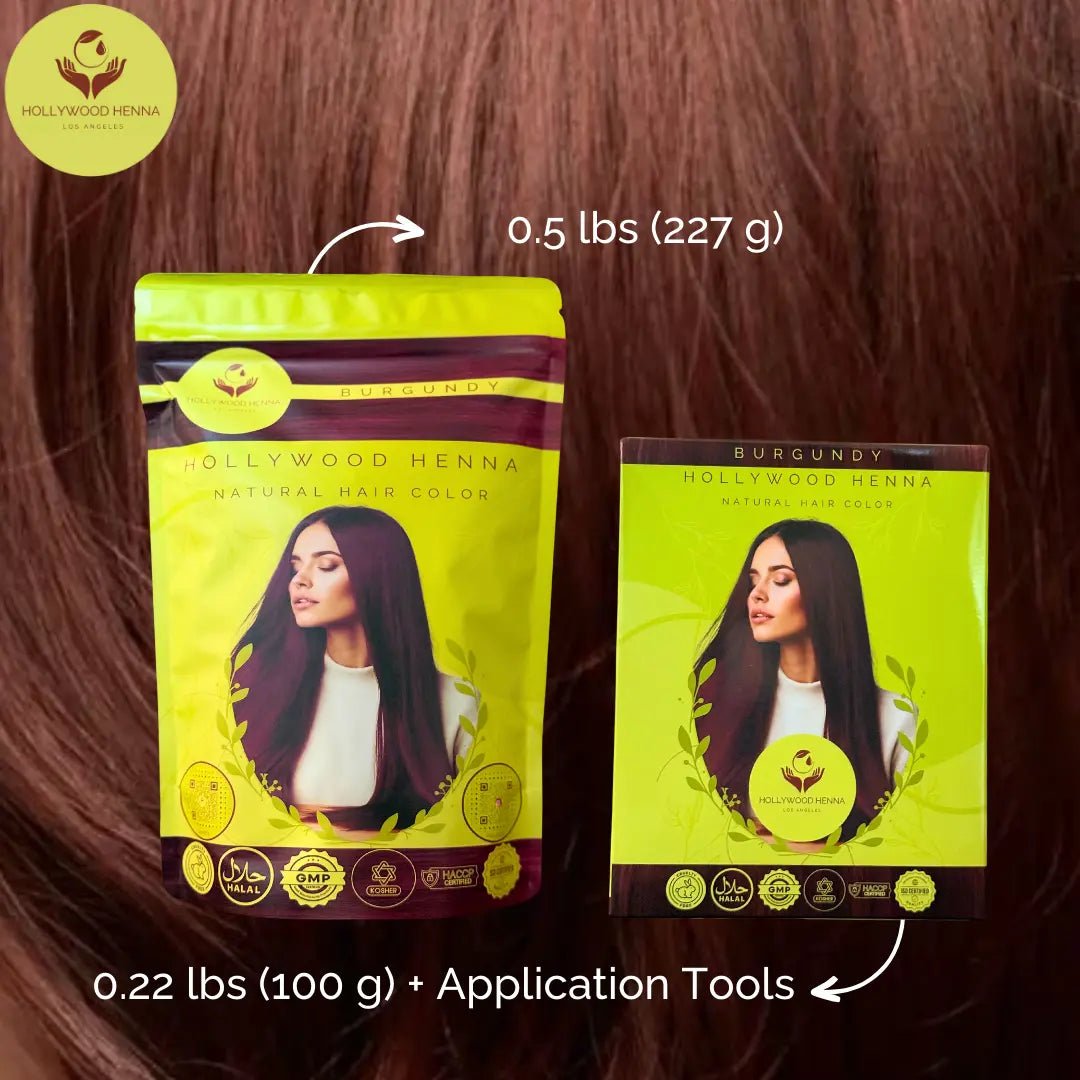 Burgundy Henna Hair Color Kit - Ammonia - Free, Organic, with Application Tools (0.22 lbs) - HOLLYWOOD HENNA