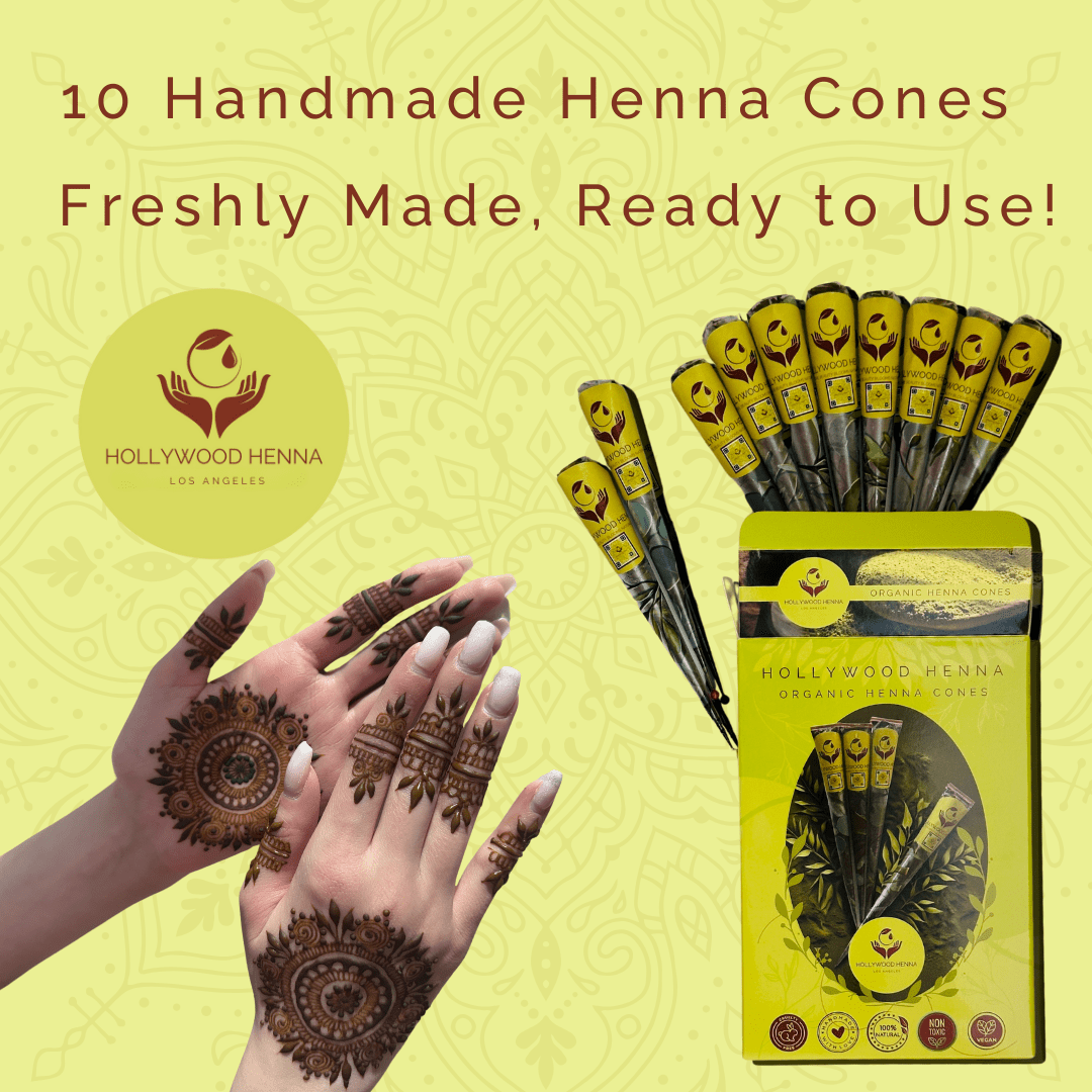 10 Handmade Henna Cones - Freshly Prepared 100% Natural Henna Paste (15 - 18g Each) - HOLLYWOOD HENNA
