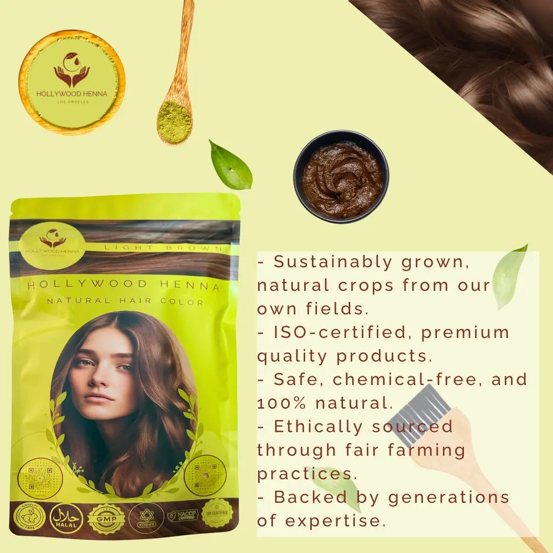 Light Brown Henna Hair Color Pouch - Ammonia - Free, Organic, and Long - Lasting (0.5 lbs) - HOLLYWOOD HENNA