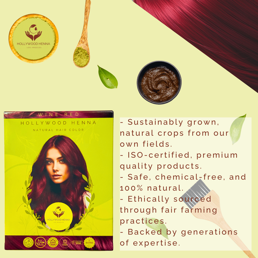 Wine Red Henna Hair Color Kit - Ammonia - Free, Organic, with Application Tools (0.22 lbs) - HOLLYWOOD HENNA