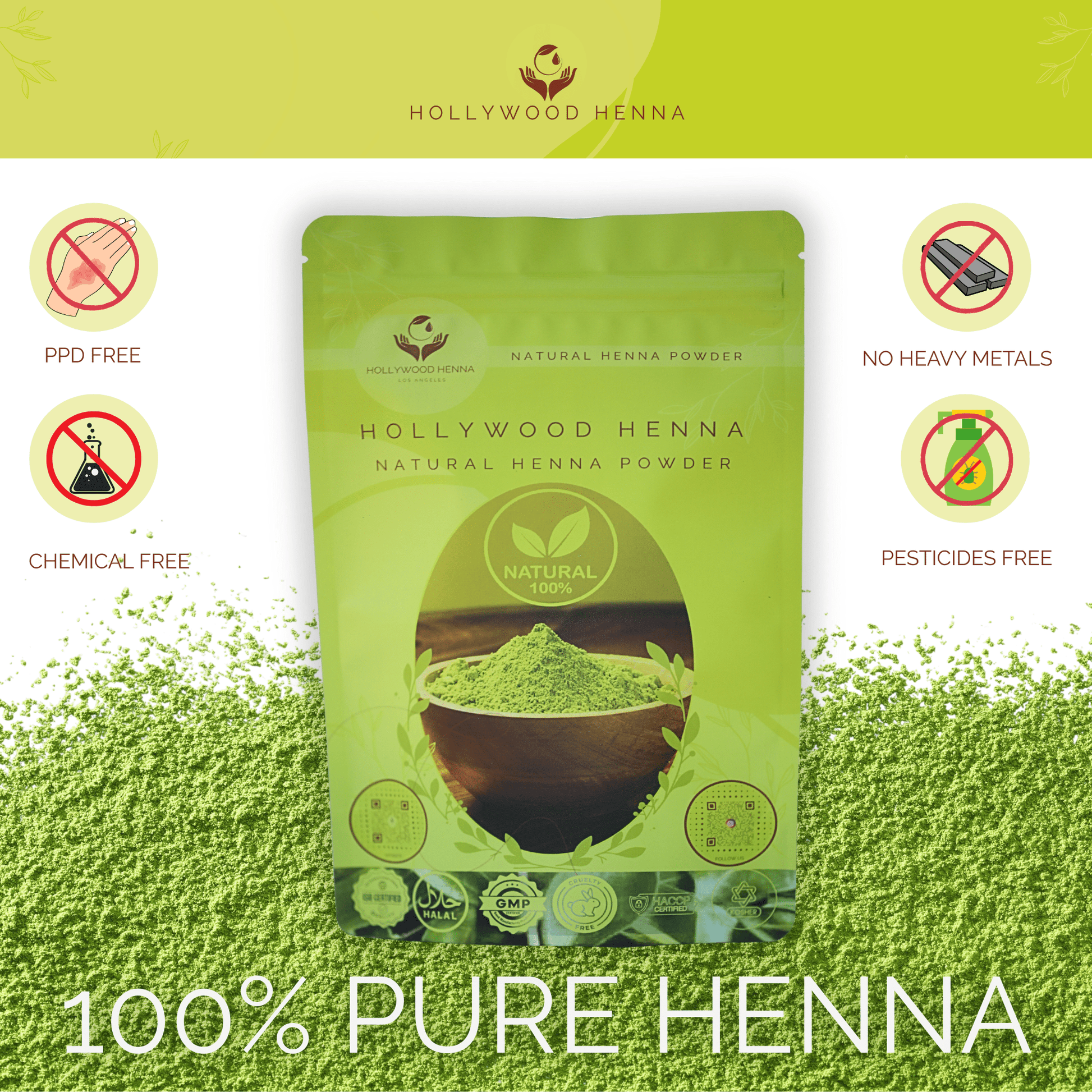 Natural Henna Powder Pouch - Ammonia-Free, Chemical-Free Hair Treatment (0.5 lbs) HOLLYWOOD HENNA