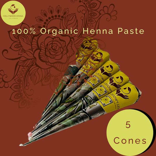 5 Handmade Henna Cones - Freshly Prepared 100% Natural Henna Paste (15-18g Each) HOLLYWOOD HENNA