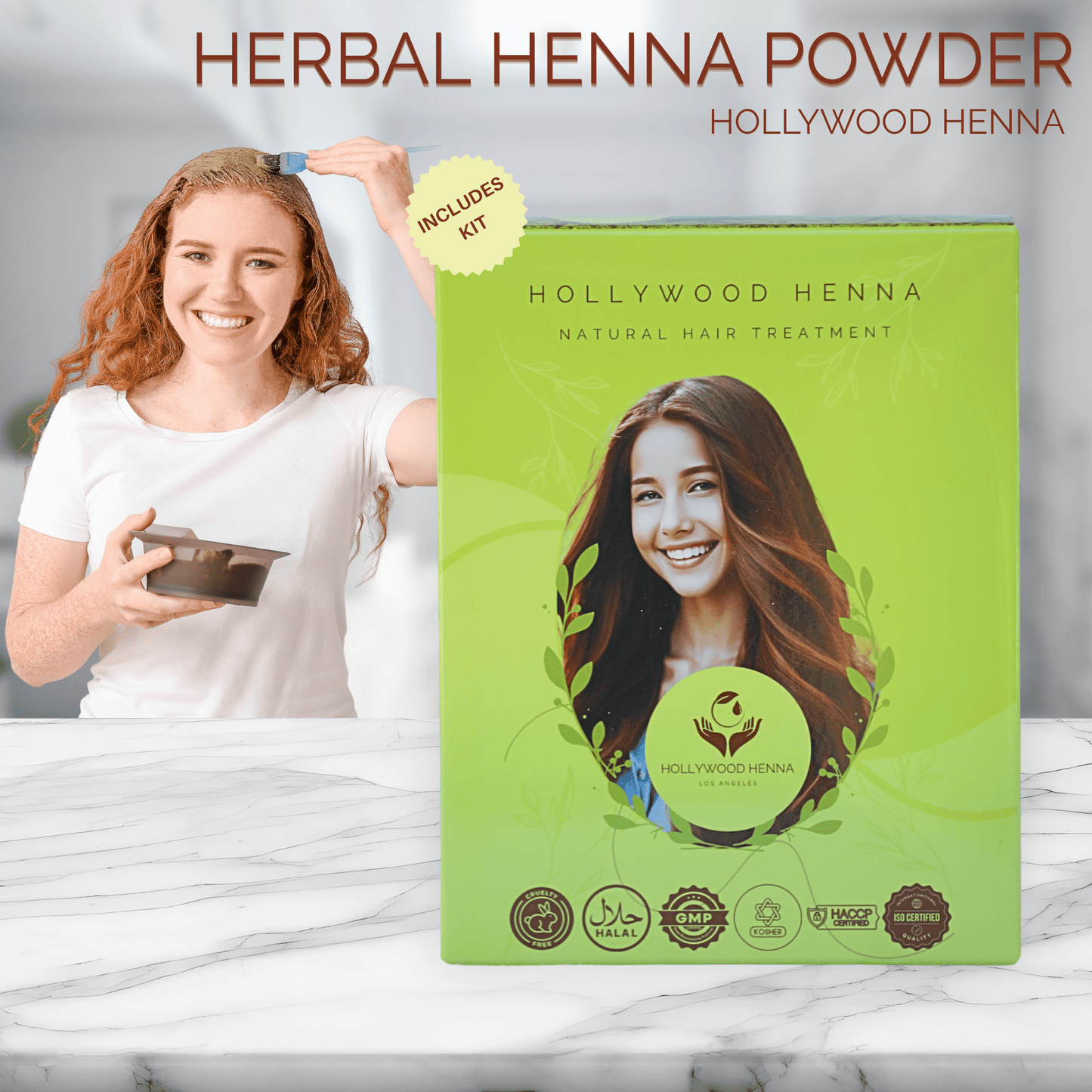 Herbal Henna Box - Natural Hair Treatment - Organic & Ammonia-Free, with Application Tools (0.22 lbs) HOLLYWOOD HENNA
