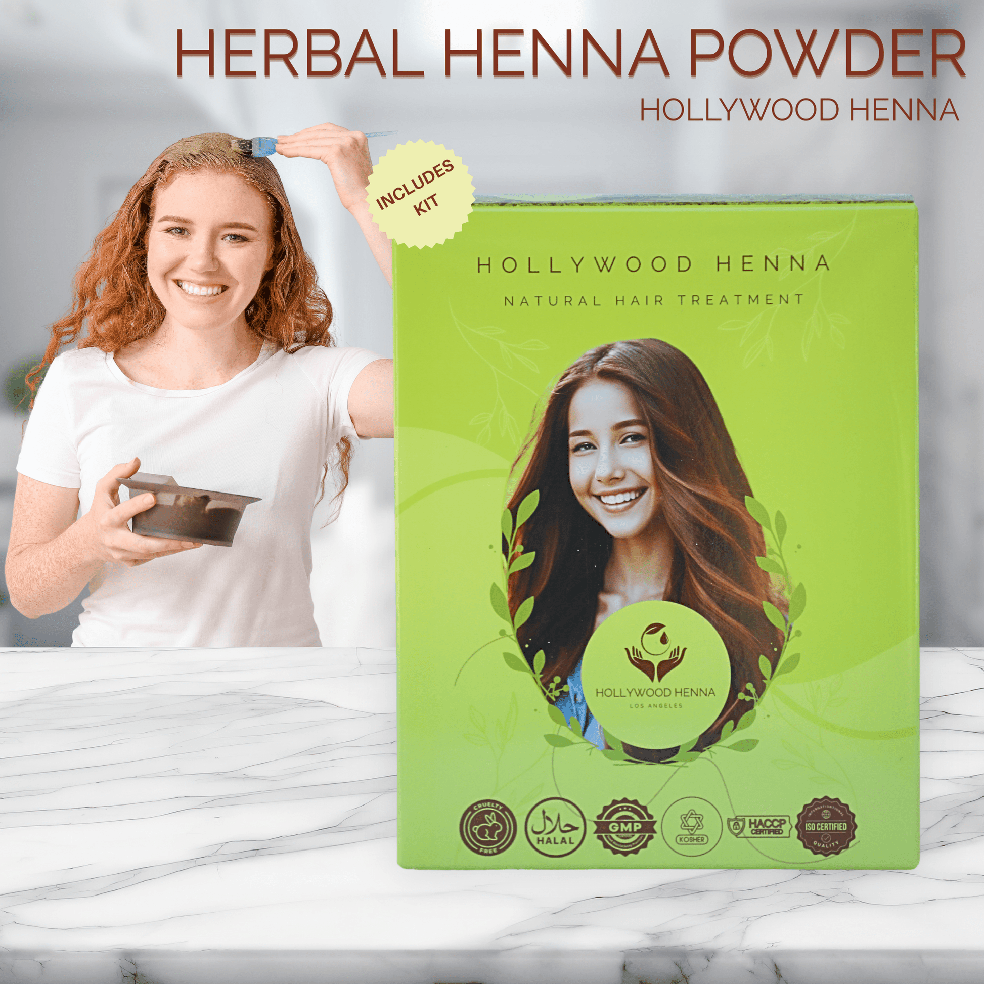 Herbal Henna Box - Natural Hair Treatment - Organic & Ammonia-Free, with Application Tools (0.22 lbs) HOLLYWOOD HENNA