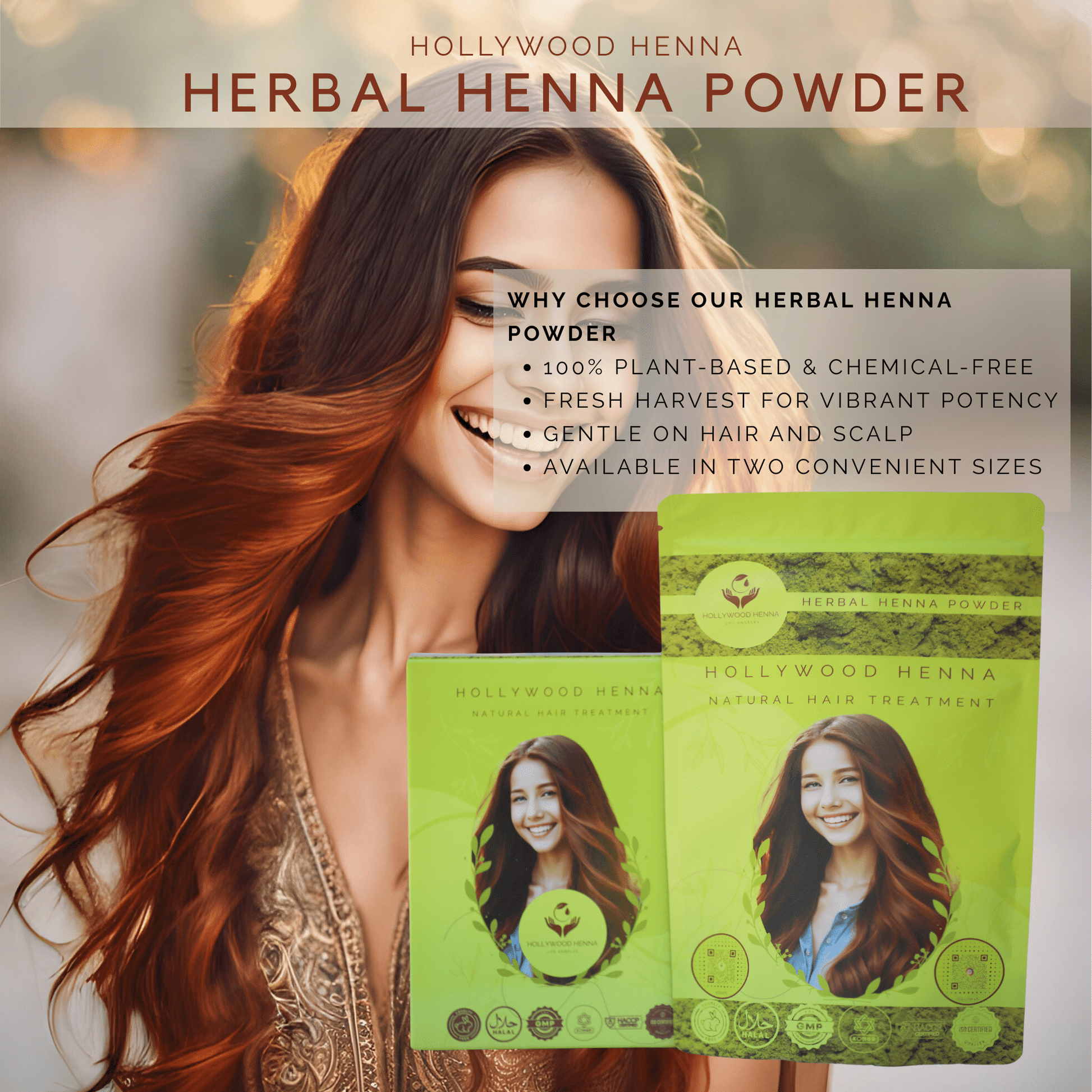Herbal Henna Powder Pouch - Natural Hair Treatment - Organic & Ammonia-Free (0.5 lbs) HOLLYWOOD HENNA