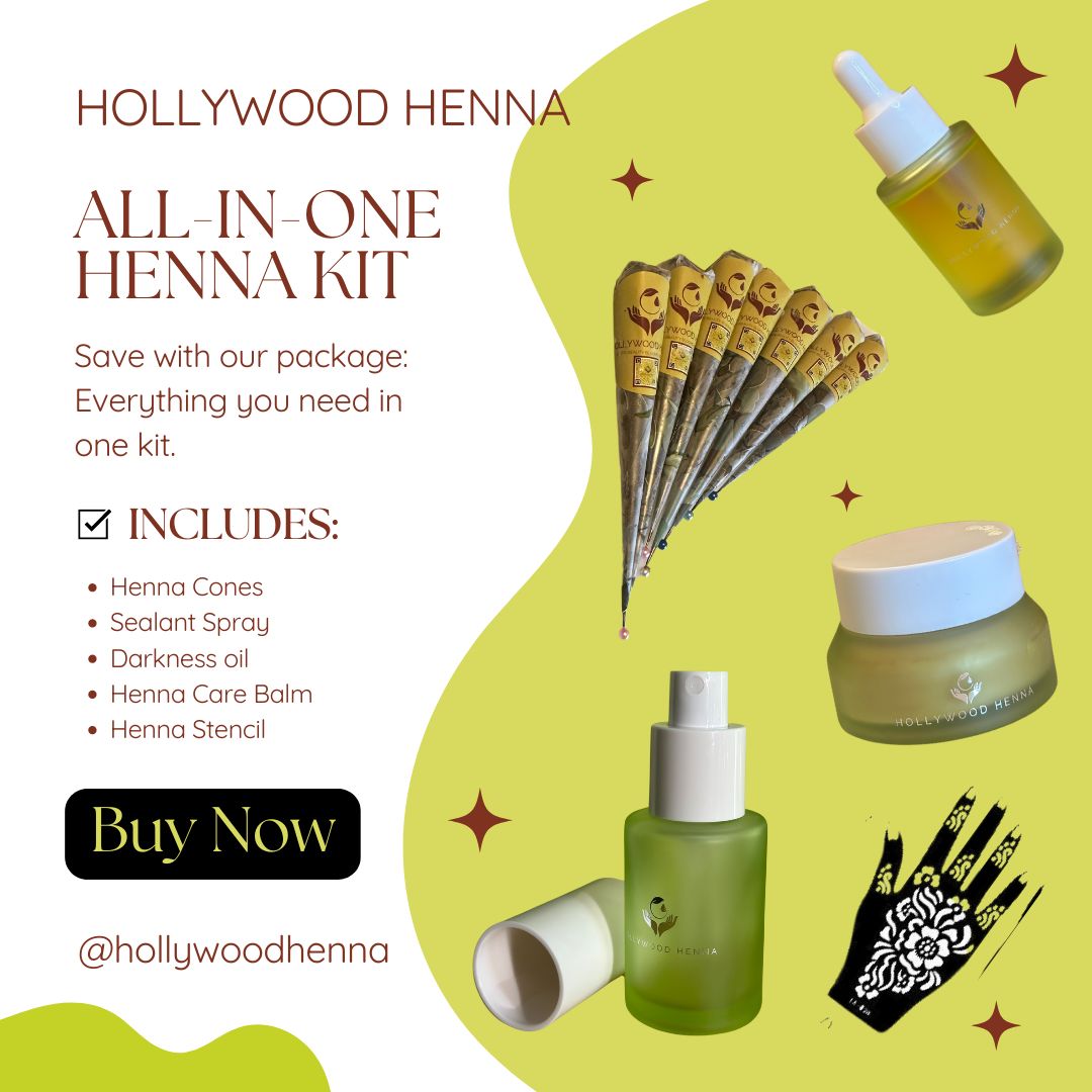 100% Natural, ALL-IN-ONE HENNA KIT - Ready-to-Use Handmade Organic Henna Cones with Aftercare Supplies (5 Cones), 15-18g Each