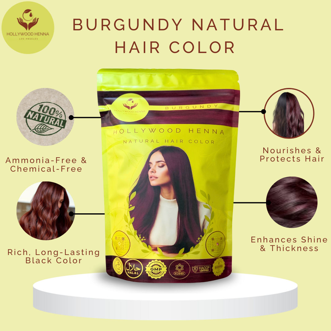 Burgundy Henna Hair Color Pouch - Ammonia-Free, Organic, and Long-Lasting (0.5 lbs)