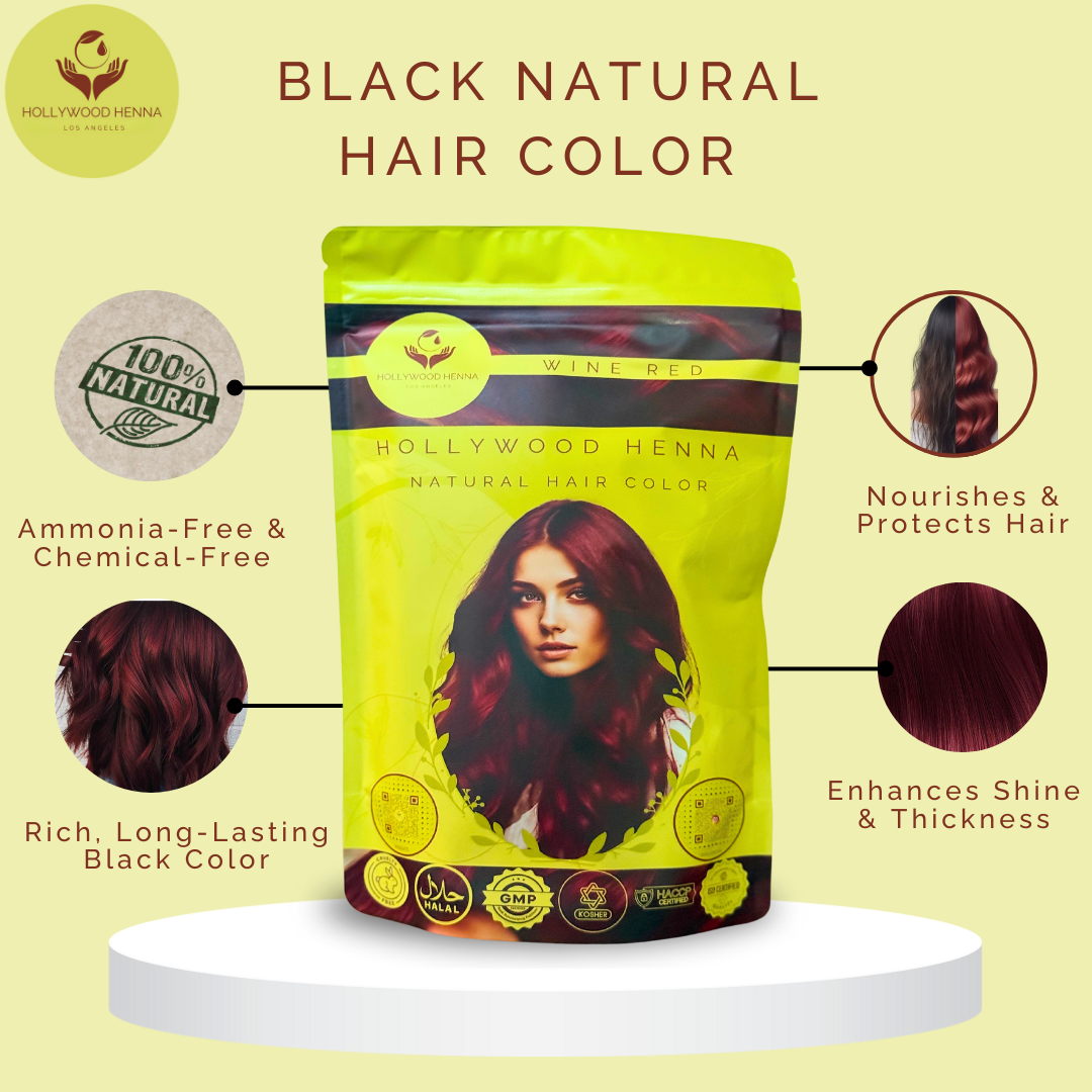 Wine Red Henna Hair Color Pouch - Ammonia-Free, Organic, and Long-Lasting (0.5 lbs)