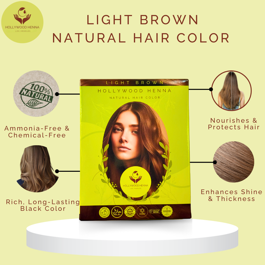 Light Brown Henna Hair Color Kit - Ammonia-Free, Organic, with Application Tools (0.22 lbs)