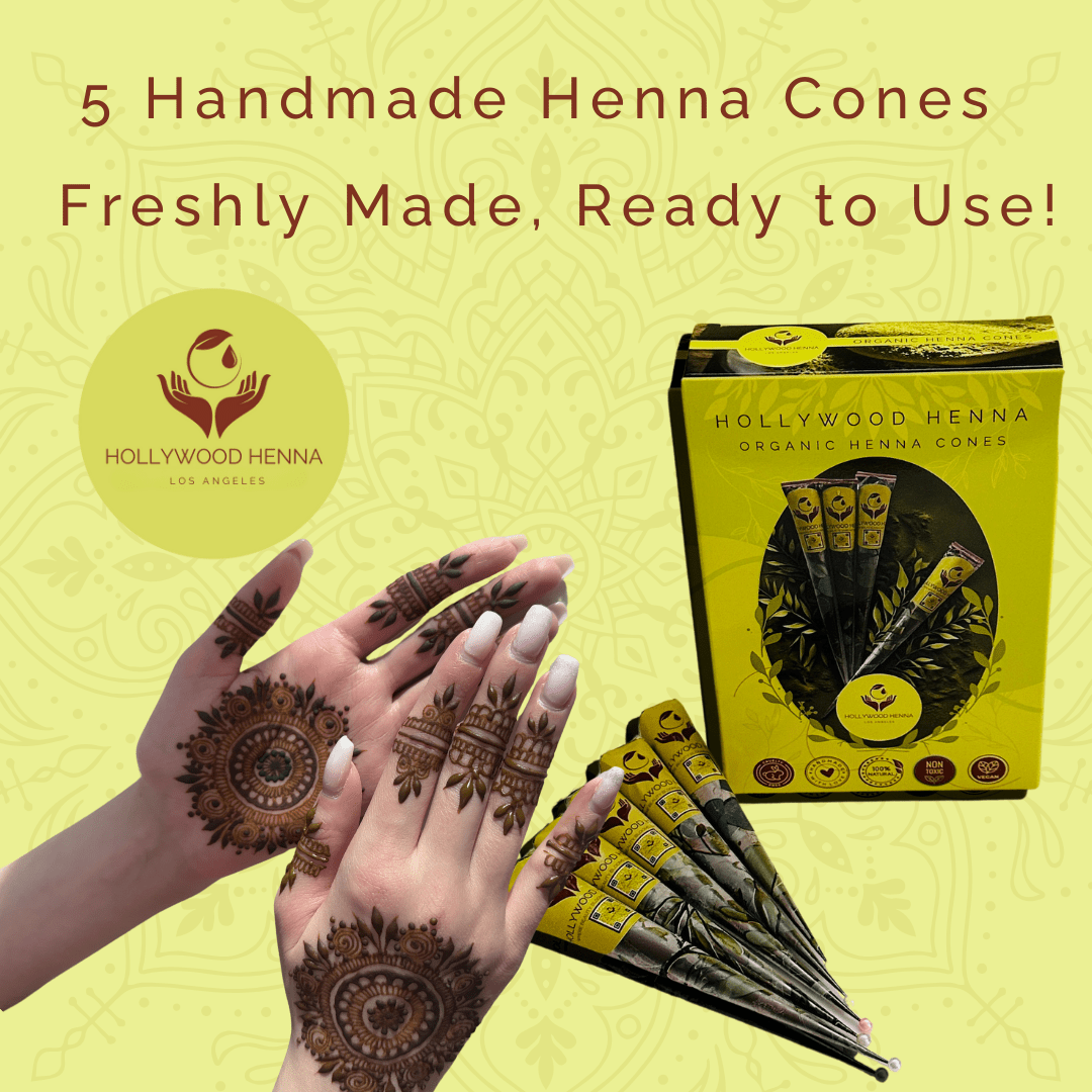 5 Handmade Henna Cones - Freshly Prepared 100% Natural Henna Paste (15-18g Each) HOLLYWOOD HENNA