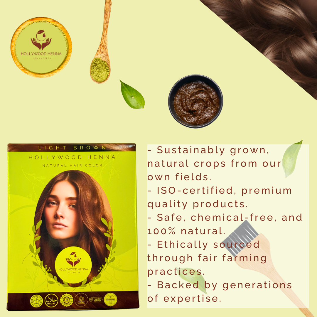 Light Brown Henna Hair Color Kit - Ammonia-Free, Organic, with Application Tools (0.22 lbs)
