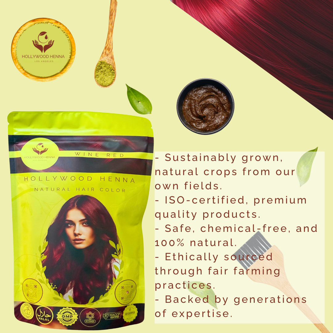 Wine Red Henna Hair Color Pouch - Ammonia-Free, Organic, and Long-Lasting (0.5 lbs)