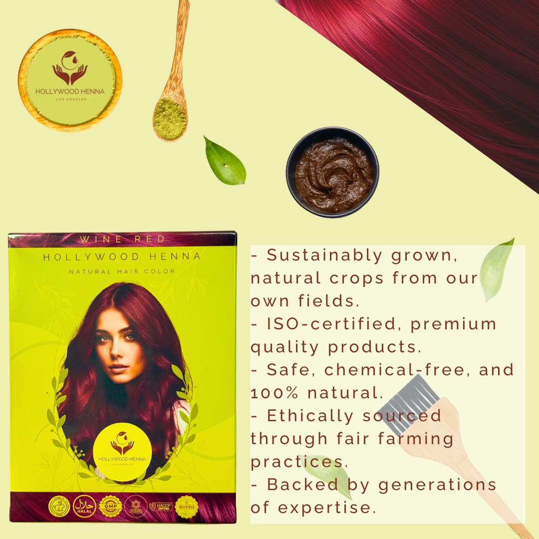 Wine Red Henna Hair Color Kit - Ammonia-Free, Organic, with Application Tools (0.22 lbs)